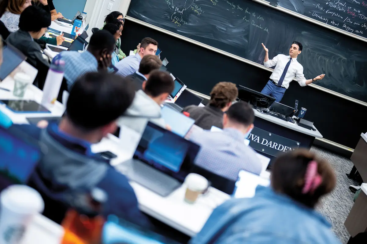 The view from a students seat in a Darden classroom